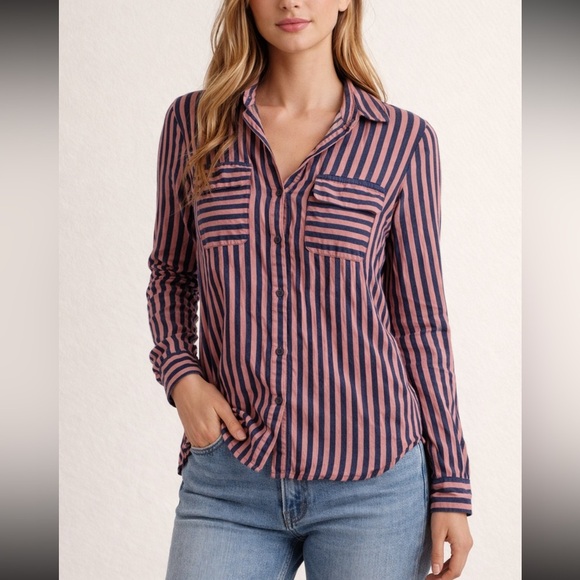 Express Pink and Blue Striped Button-Down Shirt - Picture 8 of 8